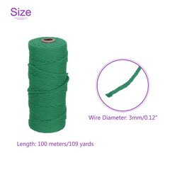 3mm x 109 Yard Emerald Green Natural Cotton Macrame Rope, 2 Strands