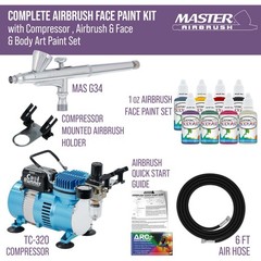 Master Airbrush Air Compressor Kit, 8 Color Face and Body Art Tattoo Paint Set