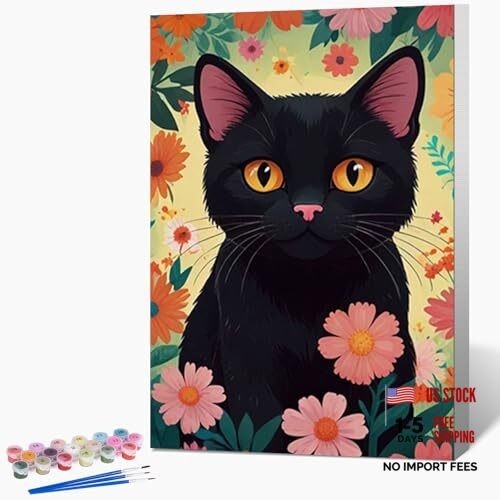 Cat Framed Paint by Numbers Kit for Adults Beginner & Kids 8×12 Inch Cute Cat