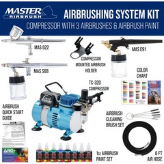 3 Airbrush Professional Airbrushing System Kit – 6 Primary Colors Acrylic Paint
