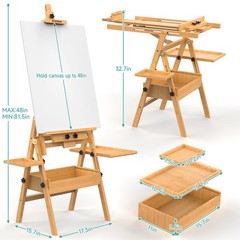 Solid Beech Wood HFrame Easel, Large Painting Easel with Storage Box and Pale…