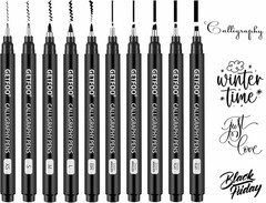 GETFOO Calligraphy Pen Set – 10 Size Hand Lettering Pens for Beginners, Black