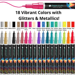 18 Colors Acrylic Paint Marker Pens 0.7mm Fine Tip for Rock Canvas Ceramic Art