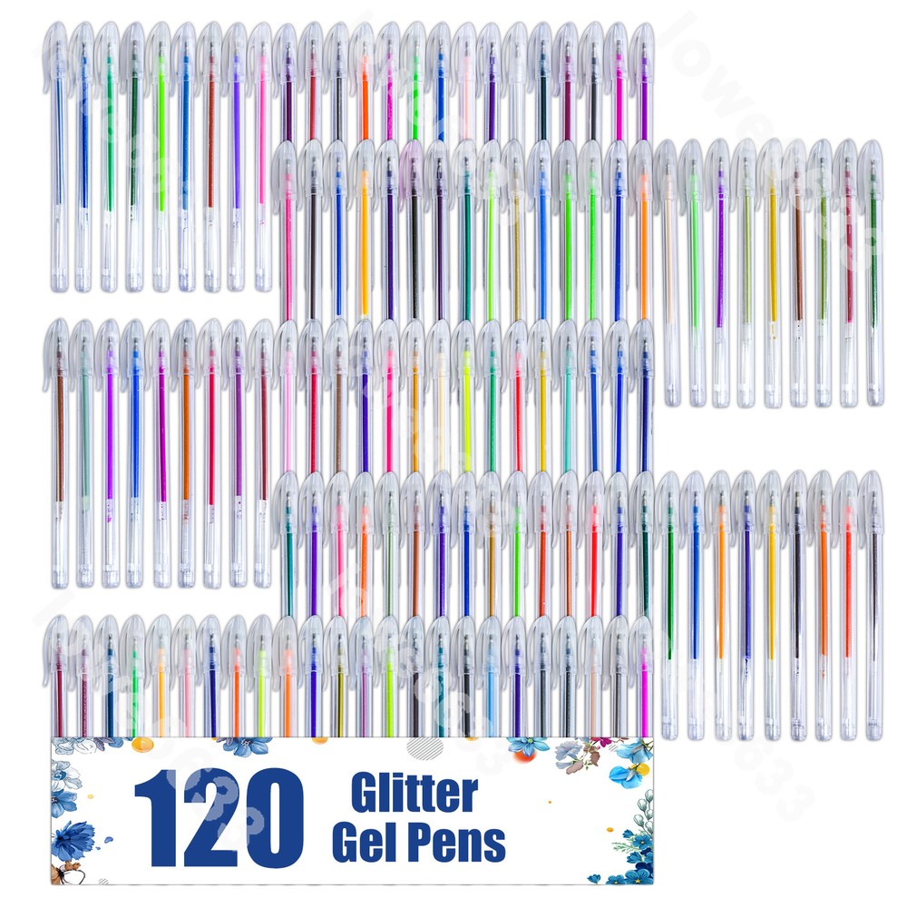 240 Glitter Gel Pen Set 120 Pens + 120 Refills for Adult Doodle Coloring Books