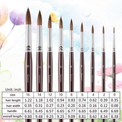 Sable Watercolor Brushes, 9pcs Detail to Mop Sable Brushes Round Pointed