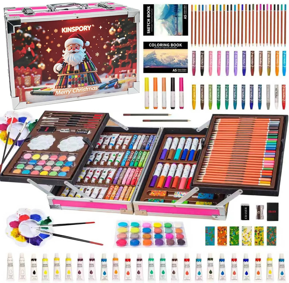 139 Pack Deluxe Portable Double Layers Coloring Drawing Kit with Sketch Pads, Ar