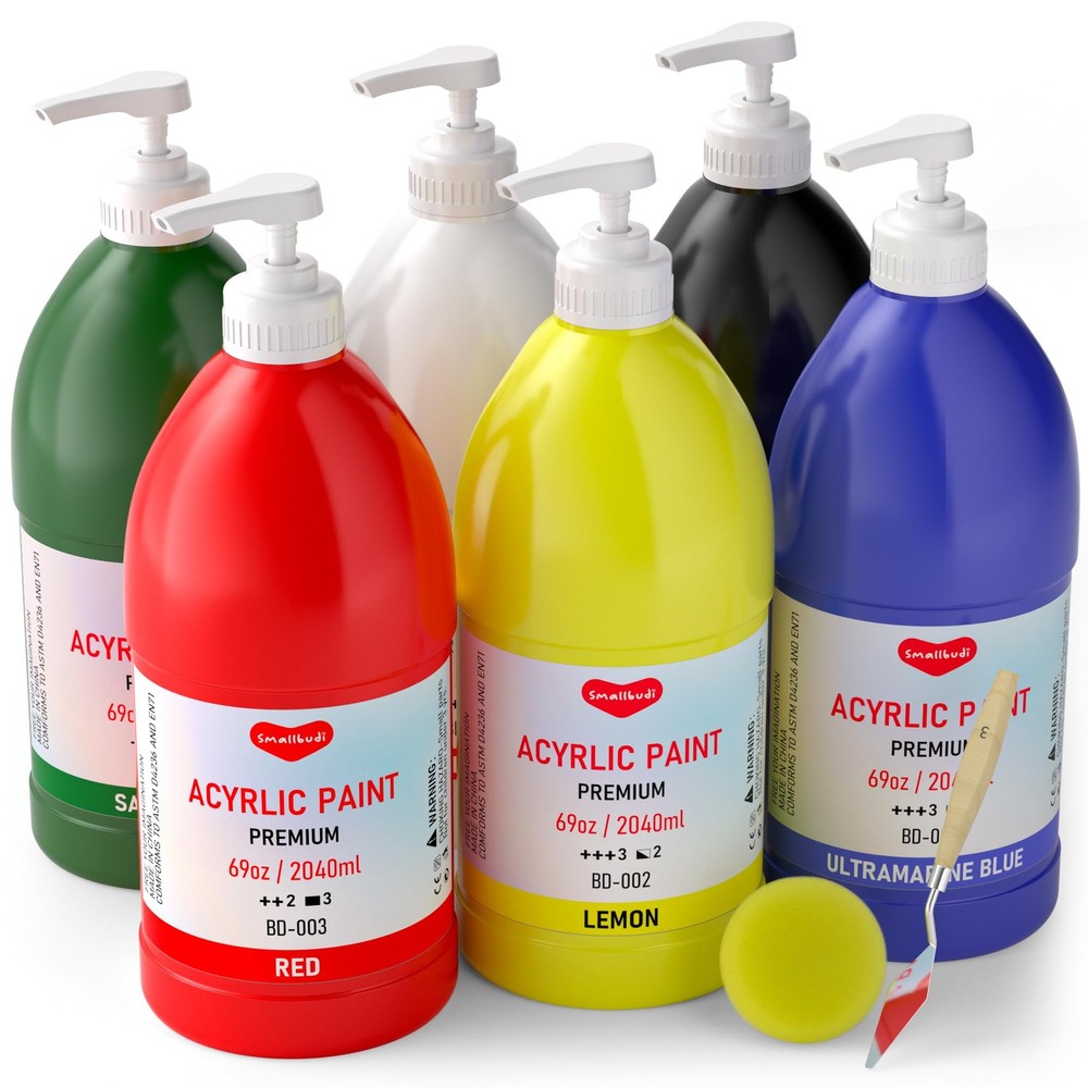 Smallbudi 6 Colors Large Acrylic Paint Set (69 oz,2040 ml) Art Painting Bulk …