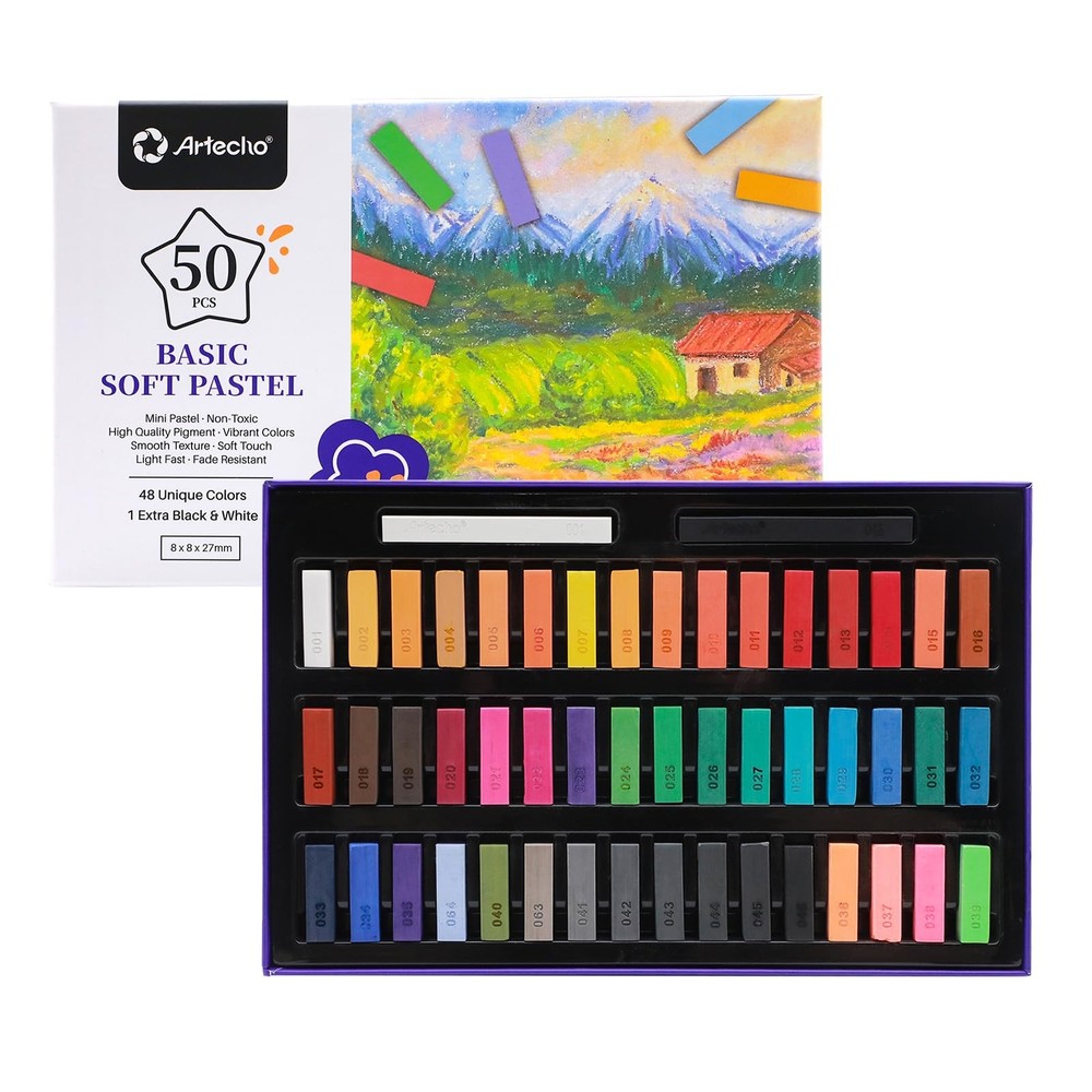 50pcs 48 Colors Soft Pastels Set with Fluorescent Colors Square Chalk for Drawin