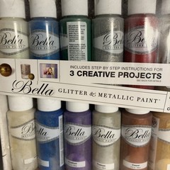 Bella Glitter Metallic Paint Lottery 12 Paints New 2fl Oz B30