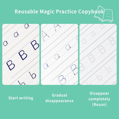 Handwriting Practice for Kids Ages 3-8, Reusable Magic Grooved Copybook – 4 Pres