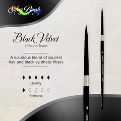 Black Velvet Round Paintbrush Size 4 Short Handle for Watercolor Gouache Inks
