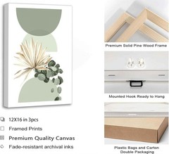 3 Pcs Neutral Abstract Boho Canvas Wall Art Beige Sage Green Mid Century Mode…