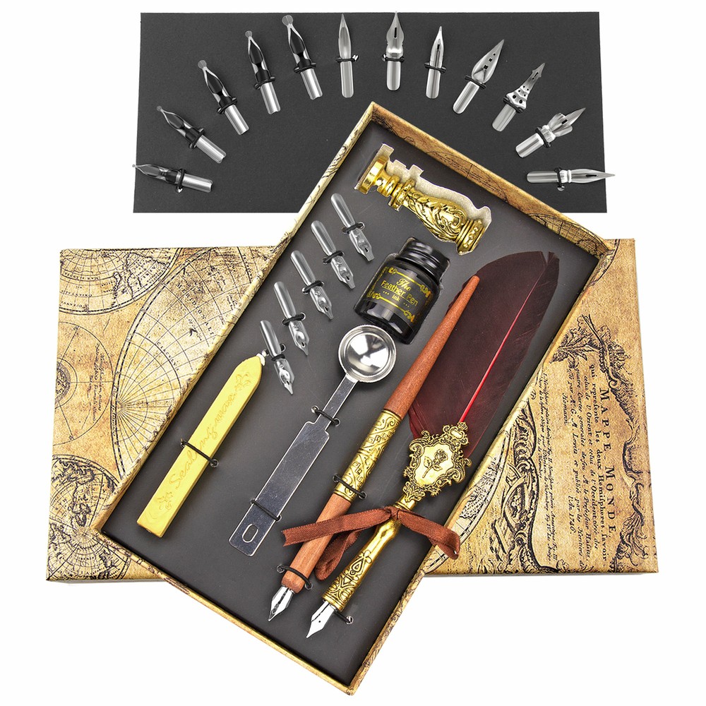 Trustela’s Quill And Ink Wax Stamp Set In A Gift Box – Calligraphy Dip Pen Set