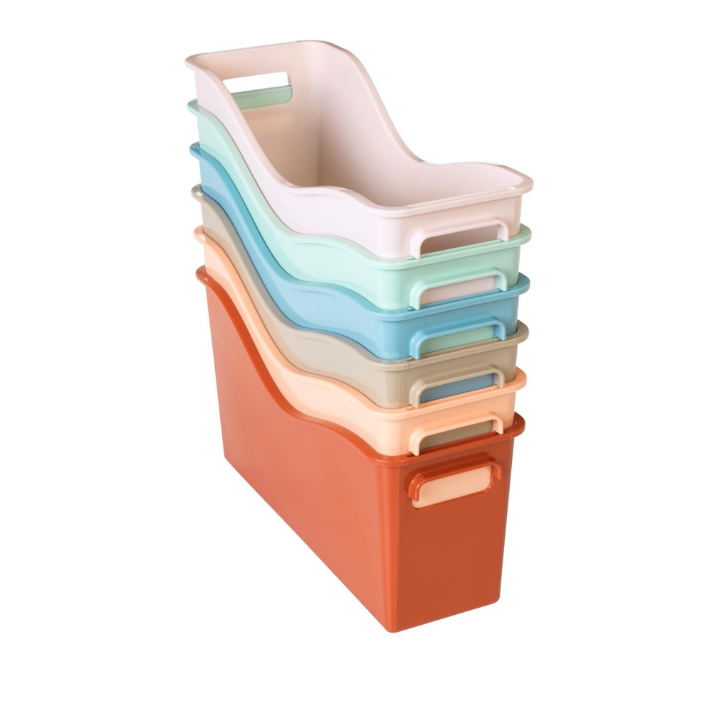 Easy Carry Storage Bins – Set of 6 Boho Colors – Durable Plastic File Folder …