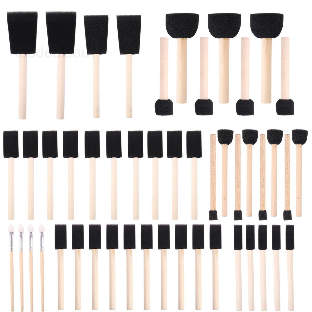 Foam Paint Brushes (48 Pack) 10 Sizes – Sponge – Premium Black