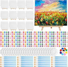 24 Set 8 X 10 Inch Canvas Boards and Easel for Painting, Acrylic Paint Strips, B