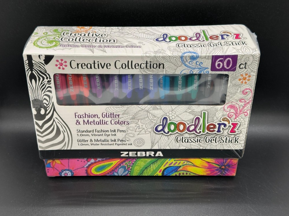 Zebra Doodlerz 60 Ink Pens – Fashion, Glitter, & Metallic Colors