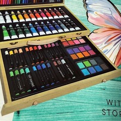 Mixed Media 104-Piece Deluxe Art Set with Wooden Box and Drawing Supplies NEW