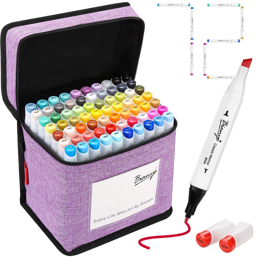 72 Colors Alcohol Markers Set, Dual Tip Fine & Chisel Art Markers with Purple…
