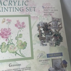 Vintage Susan Scheewe Deluxe Acrylic Painting Set Factory Sealed Geraniums