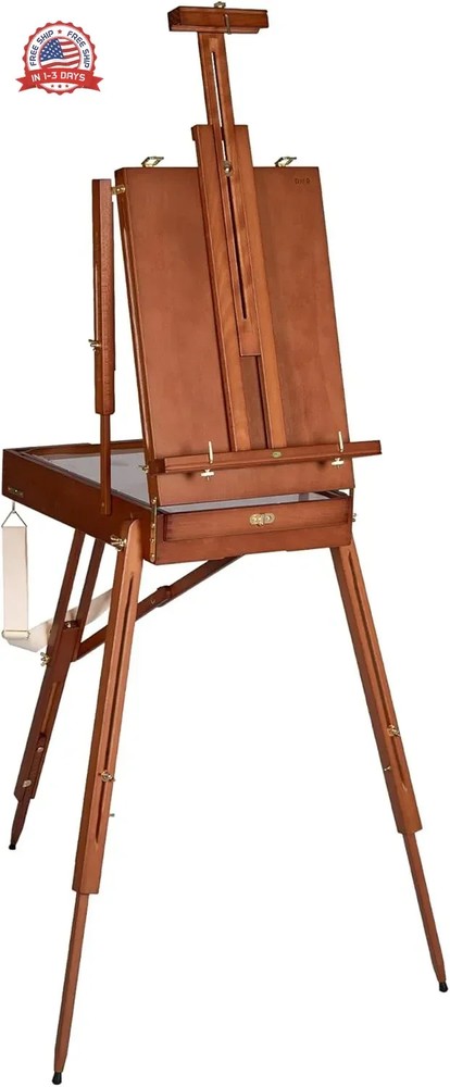 DJAR French Easel with Shoulder Strap, Adjustable Beech Wood Art Easel with Draw
