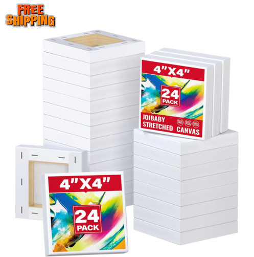 Mini Stretched Canvas Set, 24 Pack 4×4 Inch Blank Canvases for Painting
