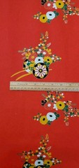 Japanese Art Paper Handmade Chiyogami Vintage Red Floral Rickshaw Print 37×25″