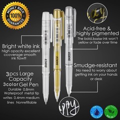Qionew 3 Colors Gel Pen Set – White, 1 Count (Pack of 3), White Gold Silver