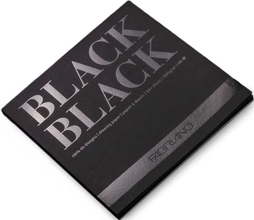 5 pkg FABRIANO BLACK BLACK PAPER PAD, 8 X 8″ SQUARE, 20 SHEETS