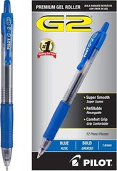 Gel Pen Refillable 1mm Bold Point Blue Ink Office School Journaling Pack of 12