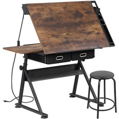 Drafting Table Wooden Drawing Desk Craft Station Artist w/Charging Station Retro