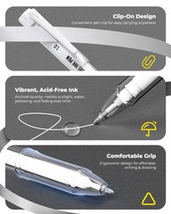 JusArt White Gel Pens with 0.4mm, 0.5mm & 1.0mm 1 Count (Pack of 5),