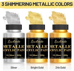 Acrylic Metallic Paint, 3 Colors 24k Gold & Bright Gold & Silver 31.75oz(900g),