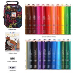 H B 72-Color Colored Pencils Set with Coloring Book, Eraser, and Sharpener –