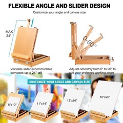 Beechwood Tabletop Easel for Painting, Portable Adjustable Sketchbox Art Ease…