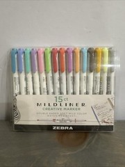 Zebra Mildliner Creative Marker Set 15-Count Double Ended Assorted Pastel Colors