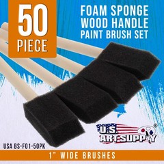 50 Pack – 1″ Foam Sponge Paint Brush Set Wood Handle Craft Touch Up Stain
