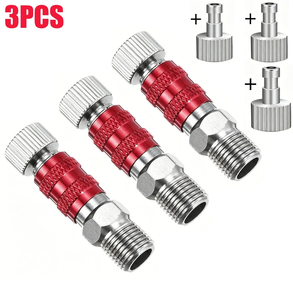 3Pcs 1/8 Air Brush Connector Adapters, 3pcs Air Brush Quick Connect, Red