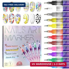 12 Colors Nail Art Pens Set, 3D Nail Polish Pens, Nail Art Markers for Gel Nails