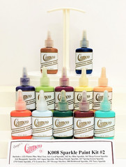 Gingers Cameo K008 Sparkle 2 Kit 12 Cameo Acrylic Ballpoint Fabric Paints &Toter
