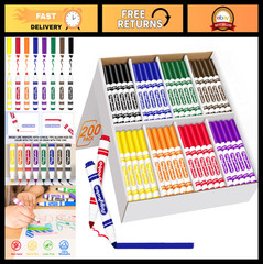 200 Washable Markers Bulk Pack – 8 Assorted Colors, Broad Tip, Art Supplies for