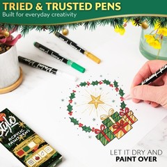 Stylo Acrylic Paint Pens Set 4 – White Red Gold Green for Christmas Crafts