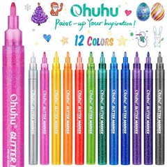 Ohuhu Glitter Markers Pen 12 Glitter Colors Metallic Shimmer Marker Fine Tip