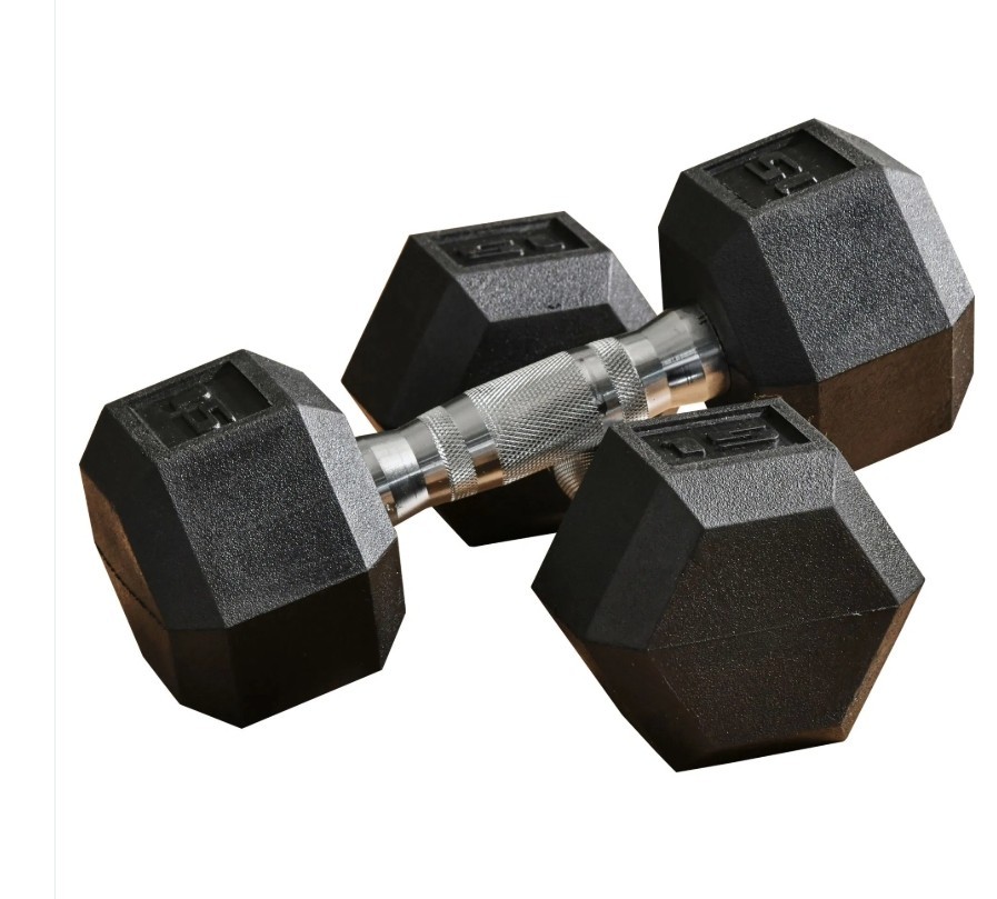 Rubber Hex Dumbbell Set 15lbs Pair for Home Gym Strength Training Black