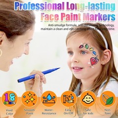 18 Colors Face Painting Markers – Water Resistant, Sweatproof, 18