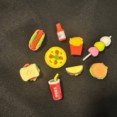 Colorful American Fast Food Junk Food 3D Pull Apart Erasers, Set of 9.