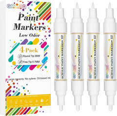 White Paint Pens – 4 Pack Dual Tip Acrylic Paint Markers (0.7mm & 3mm), Non-Toxi