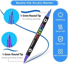 Acrylic Paint Marker Pens Set Brush/Fine Dual Tip Permanent Waterproof Opaque