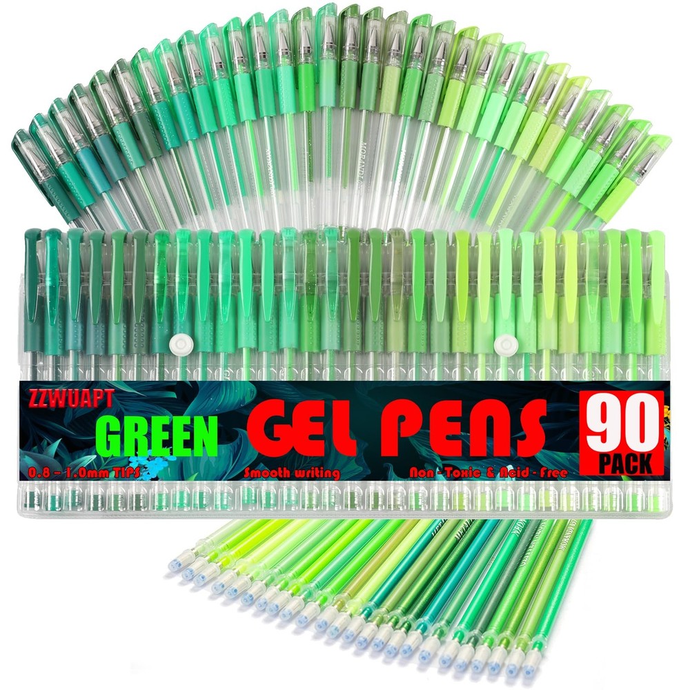 90 Pack Green Tone Gel Pens 30 Pen With 60 Refills 40% More Ink Color Set