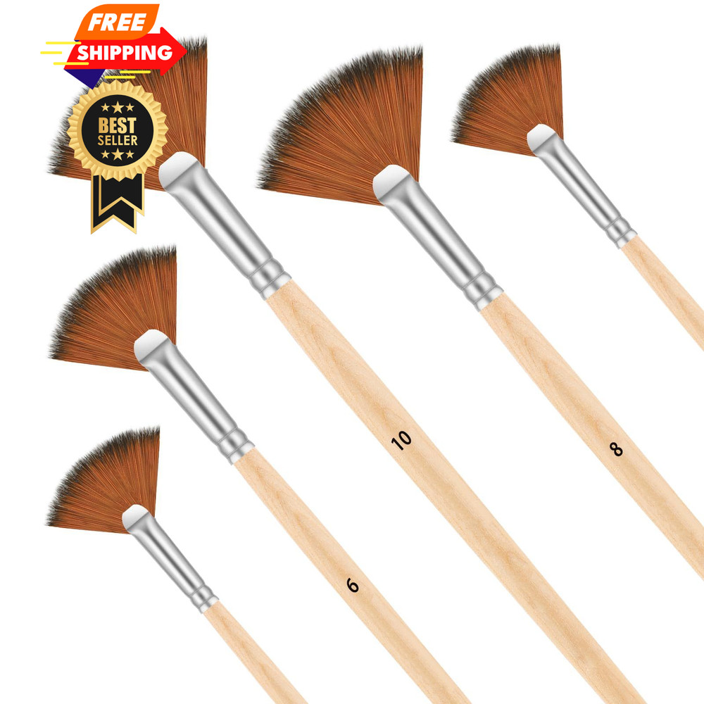 Dimeho Fan Brush for Painting, 5 Pcs Artist Paint Brushes Normal, Wooden